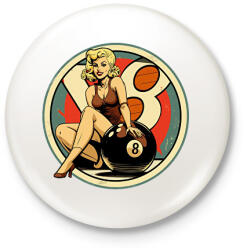 printfashion Retro biliárd 8-as golyó - Kitűző, hűtőmágnes - Fehér (11872730)