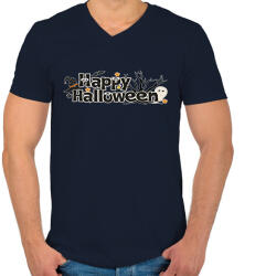 printfashion Happy Halloween - Férfi V-nyakú póló - Sötétkék (1790575)