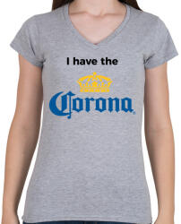 printfashion I have corona 2 - Női V-nyakú póló - Sport szürke (2308205)