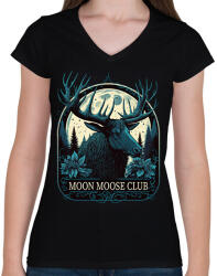 printfashion Moon Moose Club - reindeer - Női V-nyakú póló - Fekete (12677826)