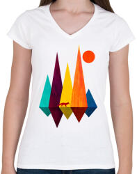 printfashion Róka és hegyek - Női V-nyakú póló - Fehér (5238779)