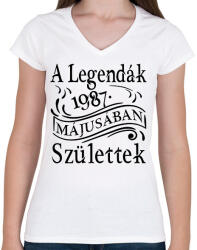 printfashion A legendák 1987 májusában születtek - Női V-nyakú póló - Fehér (2450646)