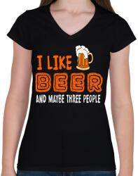 printfashion i like beer - Női V-nyakú póló - Fekete (16232346)