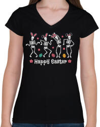 printfashion Happy Easter dance - Női V-nyakú póló - Fekete (13084254)