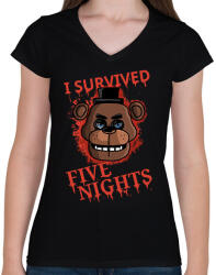 printfashion I survived five nights - Női V-nyakú póló - Fekete (14910858)