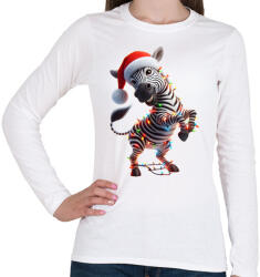 printfashion Táncoló karácsonyi party zebra - Női hosszú ujjú póló - Fehér (15262911)