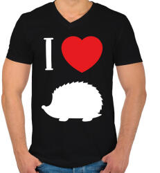 printfashion I love hedgehog (white) - Férfi V-nyakú póló - Fekete (7094975)