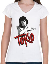 printfashion La casa de papel - Tokio - Női V-nyakú póló - Fehér (4681846)