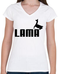 printfashion Lama Puma paródia - Női V-nyakú póló - Fehér (1255052)