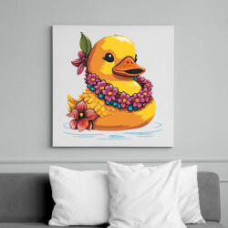 printfashion Gumikacsa hawaii virágfüzérrel - Vászonkép - Fehér (12472904)