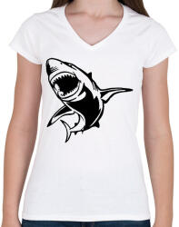 printfashion SHARK - Női V-nyakú póló - Fehér (2669824)