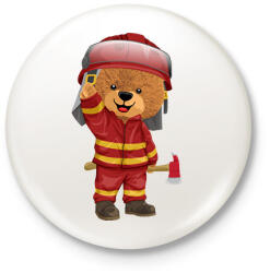 printfashion Tűzoltó maci - Kitűző, hűtőmágnes - Fehér (9477158)