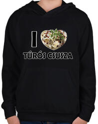 printfashion I love Túrós csusza - Gyerek kapucnis pulóver - Fekete (11781269)