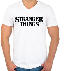 printfashion stranger things - Férfi V-nyakú póló - Fehér (2144460)