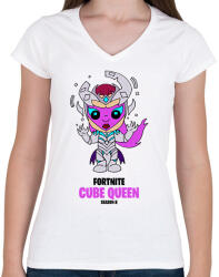 printfashion Cube Queen - Fortnite Season 8 - Női V-nyakú póló - Fehér (5799251)