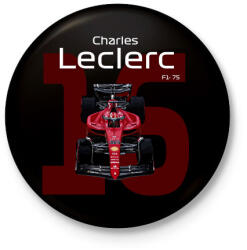 printfashion Charles Leclerc 16 autóversenyző - fehér felirat - Kitűző, hűtőmágnes - Fekete (16043136)