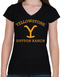 printfashion Yellowstone Dutton - Női V-nyakú póló - Fekete (15518416)