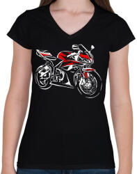 printfashion cbr600rr pirosfehér - Női V-nyakú póló - Fekete (2896351)