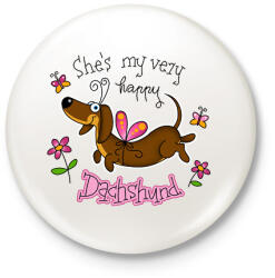 printfashion She's very happy dachshund - Kitűző, hűtőmágnes - Fehér (13435289)