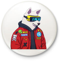 printfashion CYBER DOG - Kitűző, hűtőmágnes - Fehér (4841538)