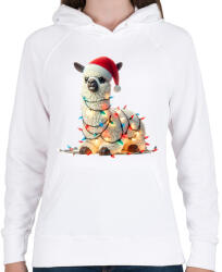 printfashion Cuki vicces karácsonyi party láma - Női kapucnis pulóver - Fehér (15242642)
