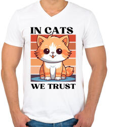 printfashion In Cats We Trust - Férfi V-nyakú póló - Fehér (16786923)
