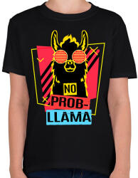 printfashion No prob-llama - Gyerek póló - Fekete (1255644)