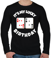 printfashion 42 POKER SZÜLINAP - Férfi hosszú ujjú póló - Fekete (9834431)