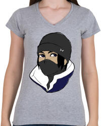 printfashion R6 Frost - Női V-nyakú póló - Sport szürke (1237293)