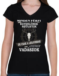 printfashion Vadásznak születni kell - Női V-nyakú póló - Fekete (4770650)