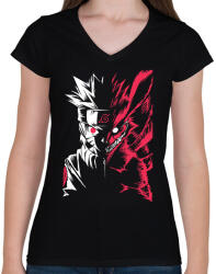 printfashion Naruto Kurama - Női V-nyakú póló - Fekete (5716709)
