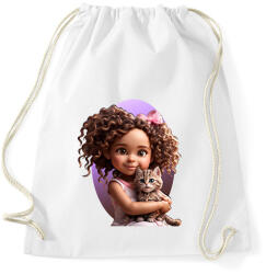 printfashion Kislány cicával - Sportzsák, Tornazsák - Fehér (14694203)