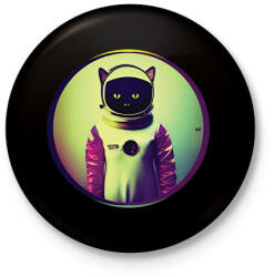 printfashion Macska asztronauta - Kitűző, hűtőmágnes - Fekete (11707899)