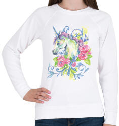 printfashion Unikornis virágokkal vízfesték - Női pulóver - Fehér (1526400)