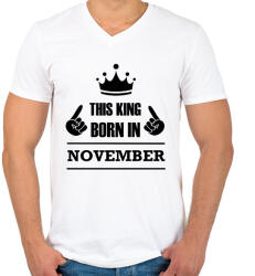 printfashion Ez a király novemberben született - Férfi V-nyakú póló - Fehér (1392385)