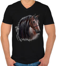 printfashion horse - Férfi V-nyakú póló - Fekete (7642702)