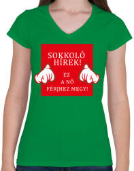 printfashion Sokkoló hírek! - Női V-nyakú póló - Zöld (5181512)