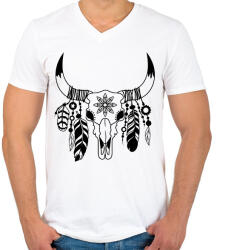 printfashion tehén koponya - Férfi V-nyakú póló - Fehér (16247693)