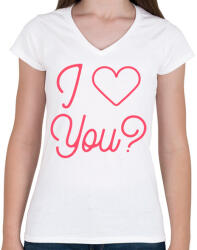 printfashion I love you - Női V-nyakú póló - Fehér (10654122)