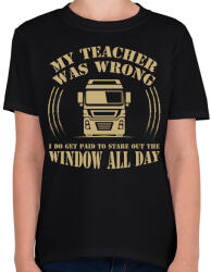 printfashion My teacher was wrong - Gyerek póló - Fekete (7479796)