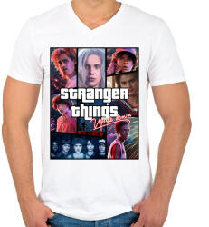 printfashion Stranger Things - Férfi V-nyakú póló - Fehér (5443205)