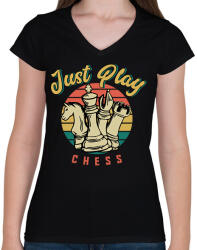 printfashion Just play chess - Sakkozzunk - Női V-nyakú póló - Fekete (7315448)