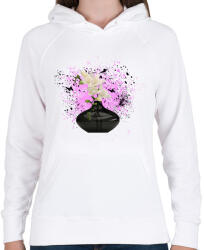 printfashion vázás virág pillangókkal - Női kapucnis pulóver - Fehér (1740419)