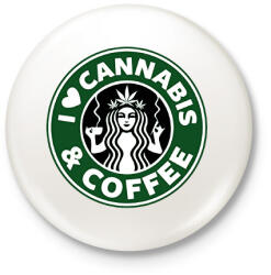 printfashion Cannabis and coffee - Kitűző, hűtőmágnes - Fehér (10131417)
