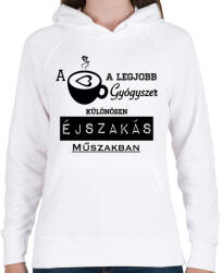 printfashion ÉJSZAKÁS MŰSZAK - Női kapucnis pulóver - Fehér (252860)