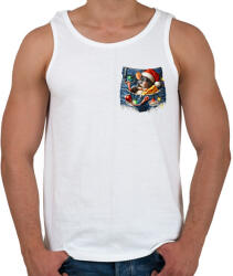 printfashion Egér zsebben - vicces karácsonyi kisegér mikulás sapkában - Férfi atléta - Fehér (15220389)