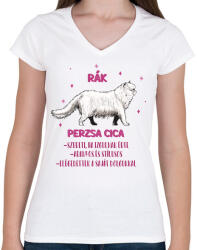 printfashion Rák - Perzsa cica - Női V-nyakú póló - Fehér (13335342)