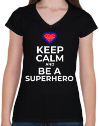 printfashion BE A SUPERHERO - Női V-nyakú póló - Fekete (9979163)