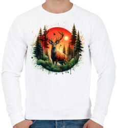 printfashion Szarvas - erdei naplemente - ajándék vadászoknak - Férfi pulóver - Fehér (15372569)