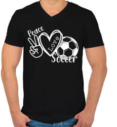 printfashion Peace love soccer - Férfi V-nyakú póló - Fekete (10778758)